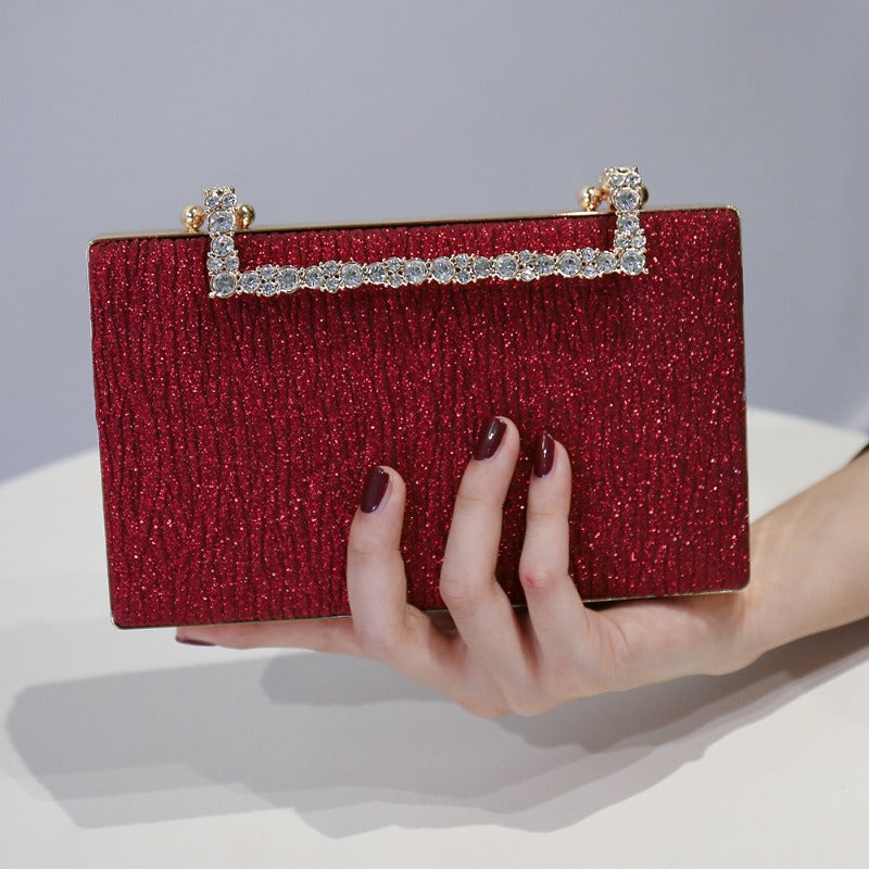 Wholesale Fashion Wrinkle Red Diamond Jewelry Shiny Pink Handbag
